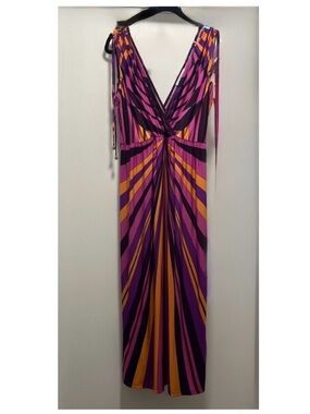 Nikki Poulos size 1x Purple & Orange V-Neck Maxi Dress